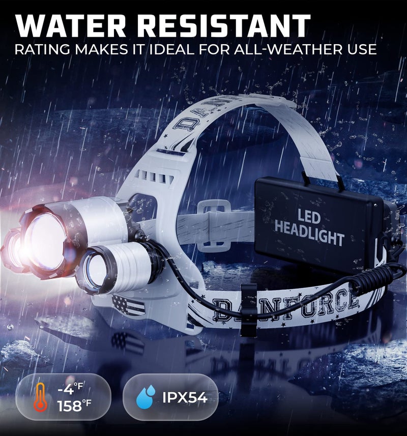 DanForce Headlamp. USB Rechargeable LED Head Lamp. Ultra Bright LUMINUS 1080 Lumen Headlamp Flashlight + Red Light. HeadLamps for Adults, Camping, Outdoors & Hard Hat Light. Zoomable IPX54 Headlight - Image 4